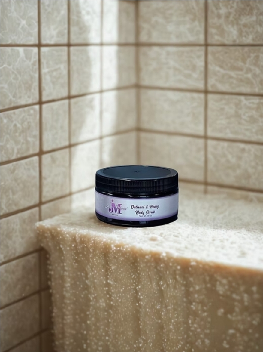 Oatmeal and Honey body scrub in a spa setting